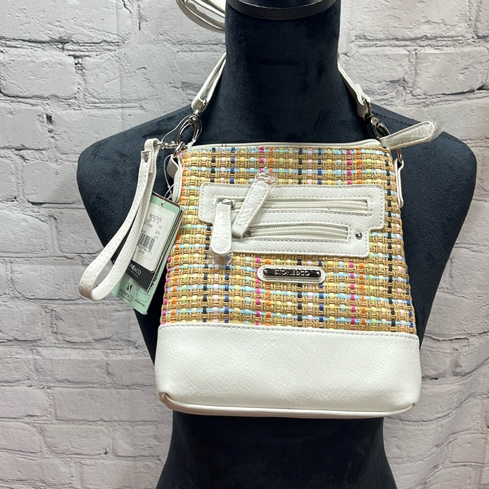Stone Mountain Accessories White Trim Multicolor Woven Crossbody Wristlet